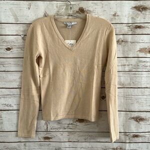 CAbi Vintage V-neck Sweater Style 746 Butter Khaki Color Size Medium X-Small
NWT